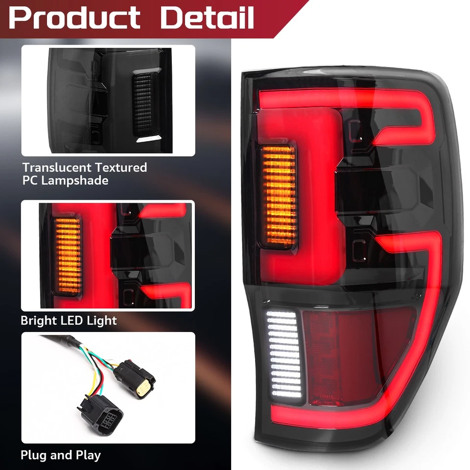 Luz trasera LED ahumada izquierda y derecha para Ford Ranger XLT XL 2012-2018 Foto 4 de 4