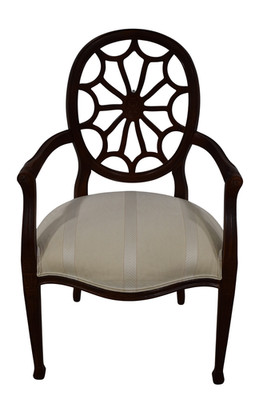 Ethan Allen Spider-Back Armchair Upholstered Creme Fabric Vintage #13-7131