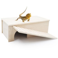 2-in-1 Wooden Hide Cave with Ramp  Basking Platform   Reptile Hideout  Tank...