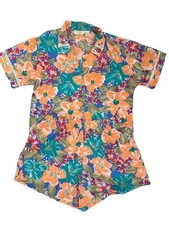 Vintage 1980s Gold Label Victoria's Secret Tropical Print 2 Piece Pajama Set