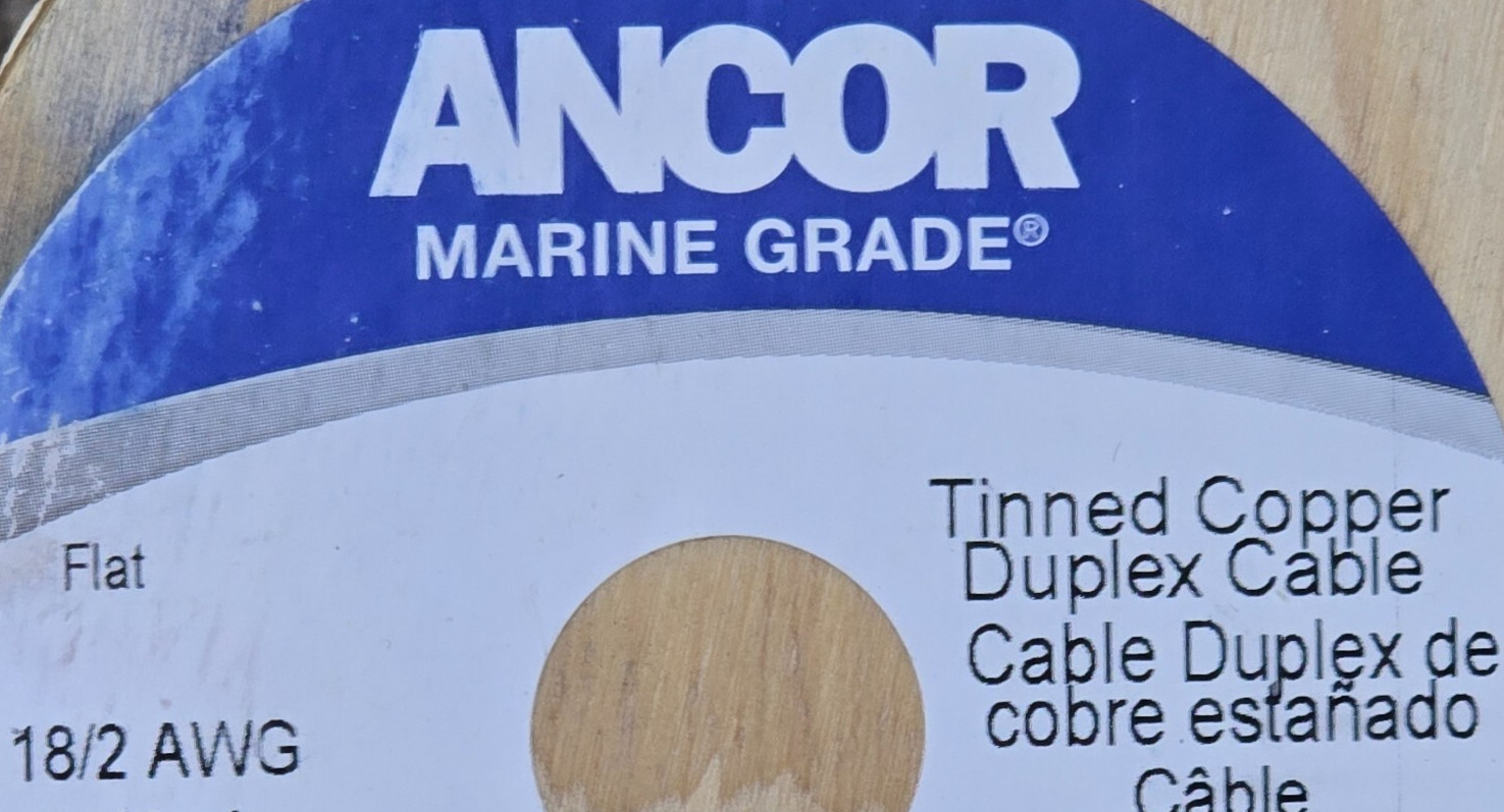 Ancor 18/2C Marine Grade Tinned Copper Flat Duplex Boat Cable (B+R) White /25ft