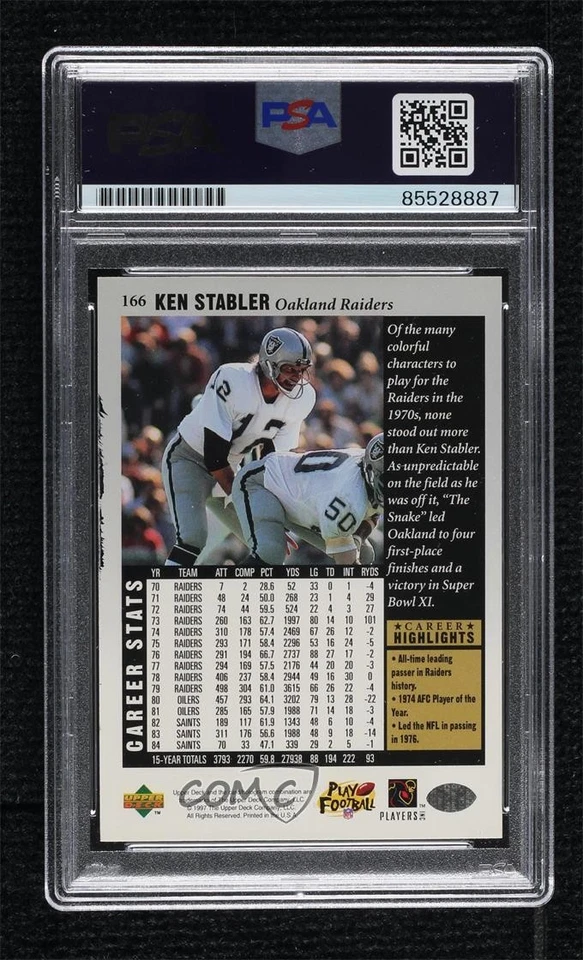 PSA/DNA 1997 Upper Deck NFL Legends Ken Stabler Certified Authentic Auto HOF - Image 2 of 2
