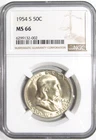 1954-S FRANKLIN Silver Half Dollar NGC MS 66