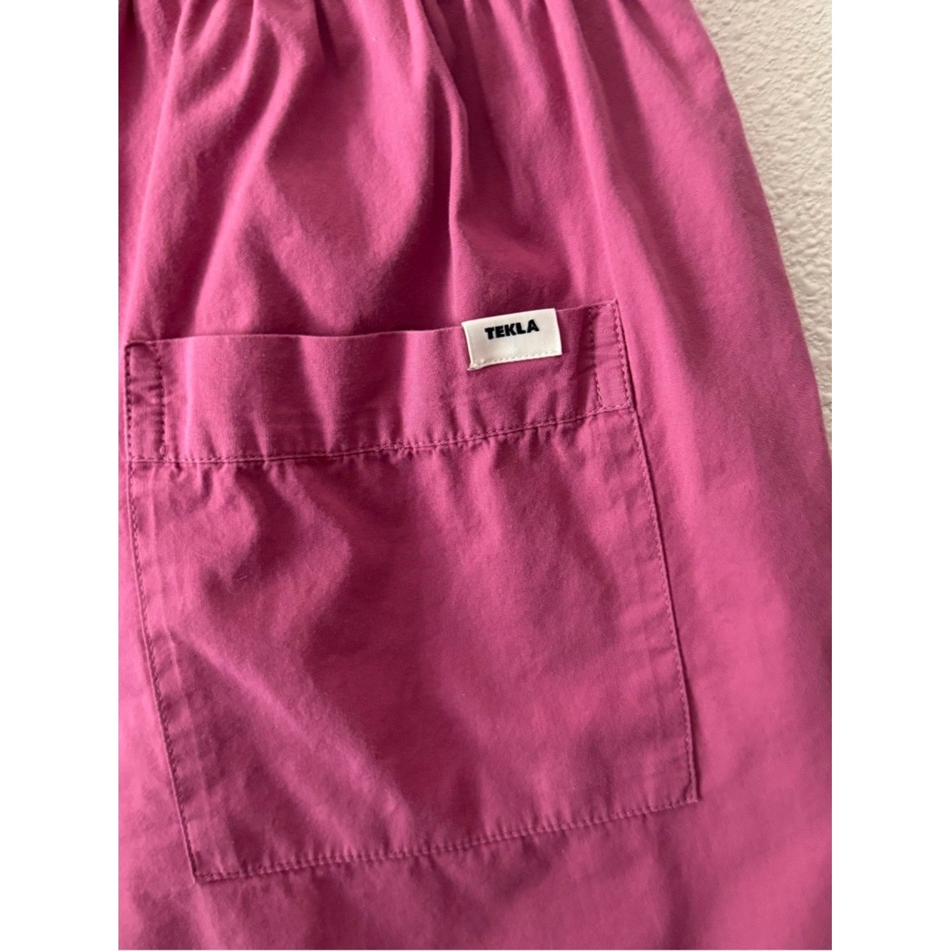 TEKLA berry pink organic cotton high rise drawstring pull on pajama shorts image 5