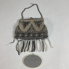 Vintage Beaded Evening Bag With Fringe Mirror