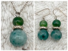 Faux Jade Jewelry Set Necklace Pierced Earrin...