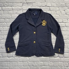 Ralph Lauren Blazer Jacket Size L Navy Gold Crest Metal Buttons Preppy Old Money