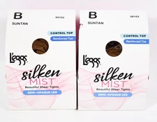 2 L'eggs Silken Mist Control Top Women's Pantyhose Suntan Size B (Medium)