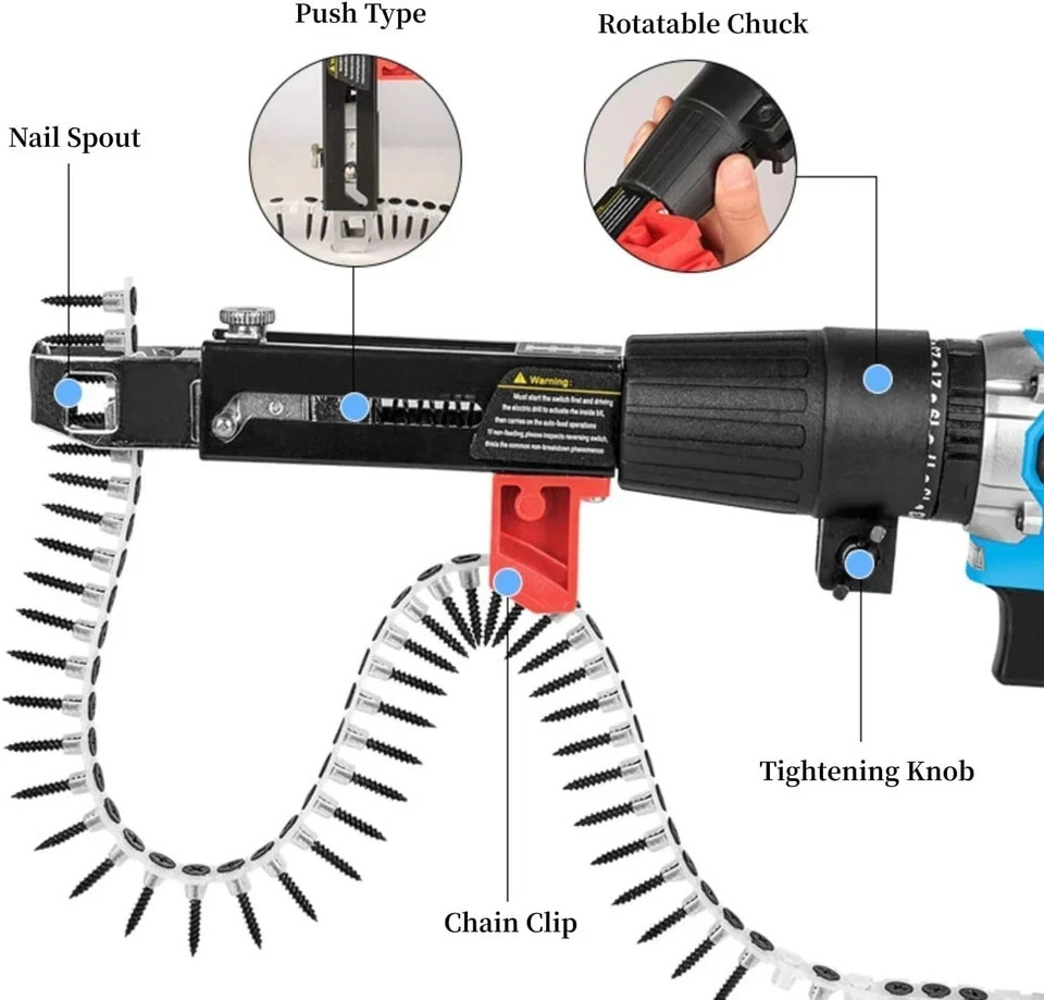 Adattatore Conversione Trapano a Cacciavite Sparachiodi a Catena Automatica 7488