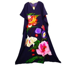 Kings Road Kaftan Caftan Long Dress One Size PLUS 2X 3X violet floral pink rose