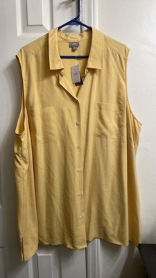 J Jill Blouse Women`s 4X  100% Silk Sleeveless Button Up Collared  Yellow Plus