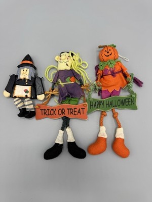 Lot Of 3 Halloween Decorations Decor Pumpkin, Scarecrow & Witch