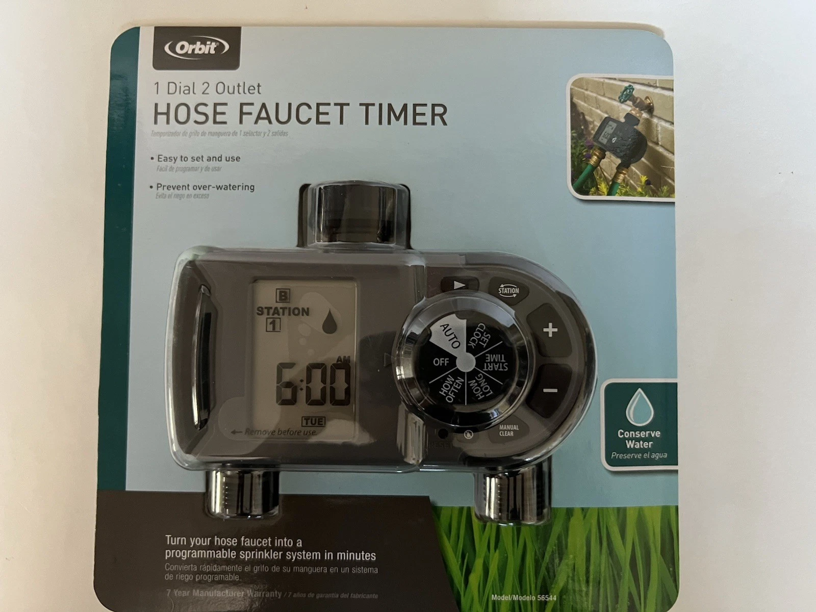 (NEW) Orbit Sprinkler System 2 Outlet Hose Faucet Timer 56544