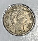 1916 10c Barber Silver Dime - AU Details - Value Coin - SKU-T4078