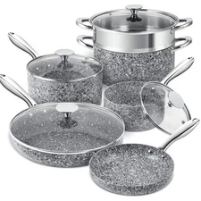 Stone Cookware Set 10 Piece, Ultra Nonstick Pots and Pans Set with Stone-Deri...