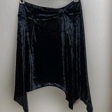 Vtg Y2K Black Velvet Asymmetrical Midi Skirt M Whimsigoth Fairy Grunge Witchy