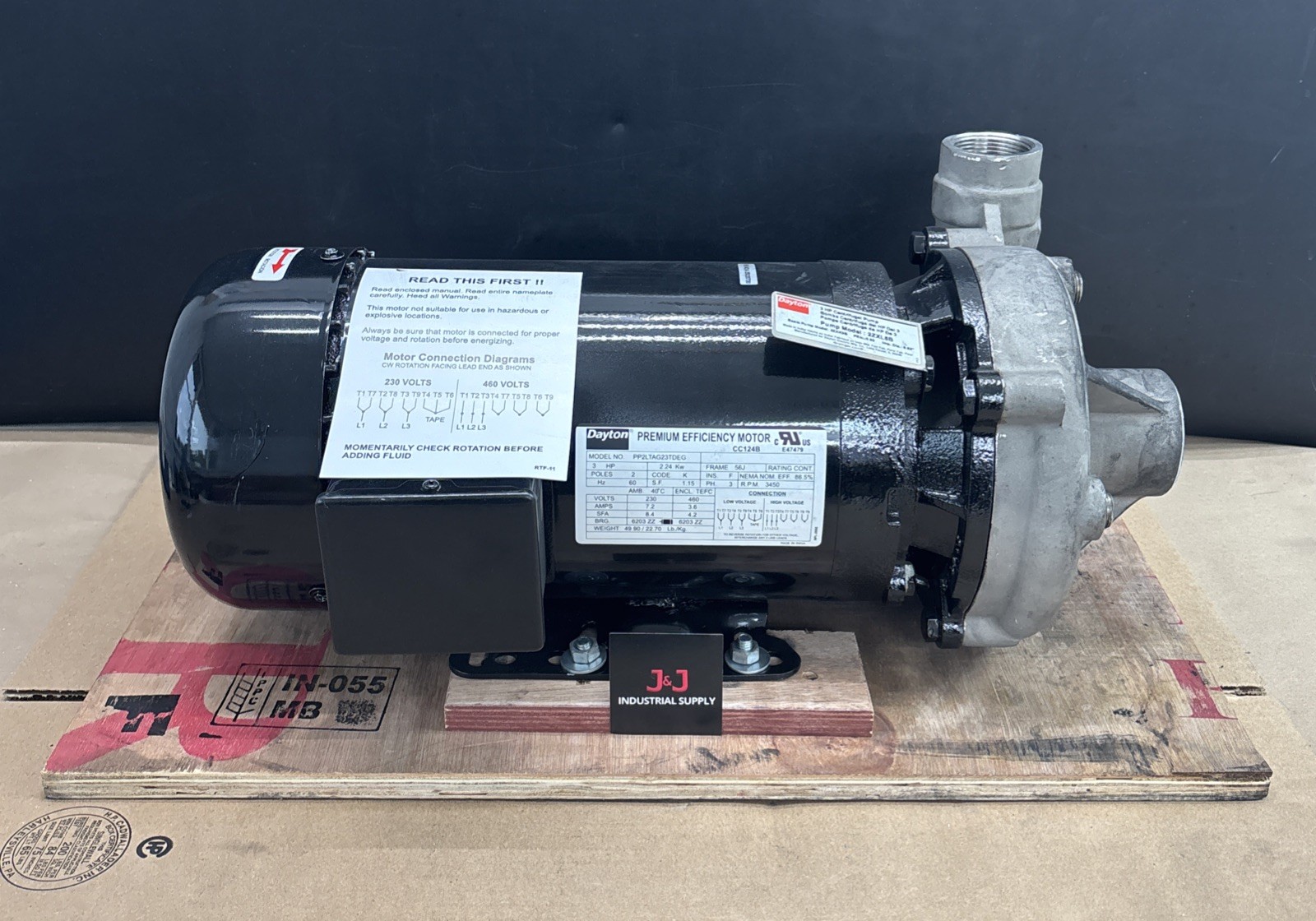 Dayton 2ZXL6B Stainless Steel Centrifugal Pump Assembly 56J 3HP 230/460Vac 3~PH