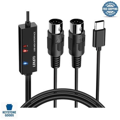 6.5Ft MIDI to USB C Cable - Plug & Play Keyboard & Synth Interface with LED I...