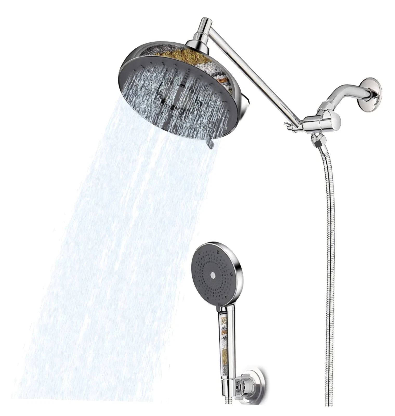 Filtered Rain Shower Head Combo, 8" High Pressure, Handheld & Arm, Chrome 3-Mode