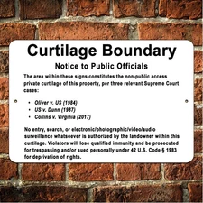 Curtilage Boundary Public Officials Notice No Trespassing  Sign Metal Decal