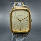 Seiko Tank Watch Men 26mm Champagne Dial Two Tone Rectangle 5P31-5D8A NewBattery