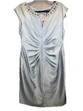 Jessica Howard Formal Dress Size 14 Gray Rhinestones Lined Sleeveless