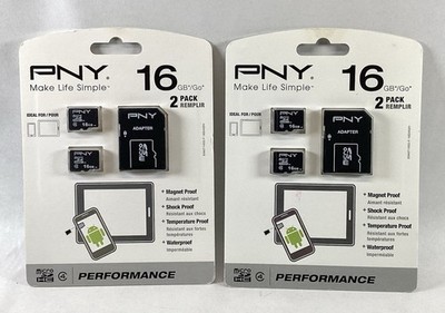 2 PNY 2 Packs New In Package PNY 16GB Micro SD HC Cards with Adapters