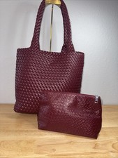 Woven Shoulder Bag for Women, Fashion Top Handle Soft Vegan Leather Burgundy