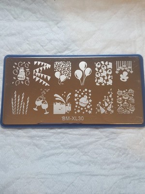 Bundle Monster BM-XL30 Nail Stamping Plate Birthday Party Celebration - Flawed