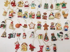 Mini Feather Tree Christmas Ornaments Lot Resin 46ct Snowman Bear Angel + D4733