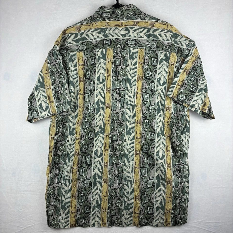Kahala Hawaiian Islands Shirt XL Green Yellow Abstract Print Short Sleeve Cotton - Image 2 of 4