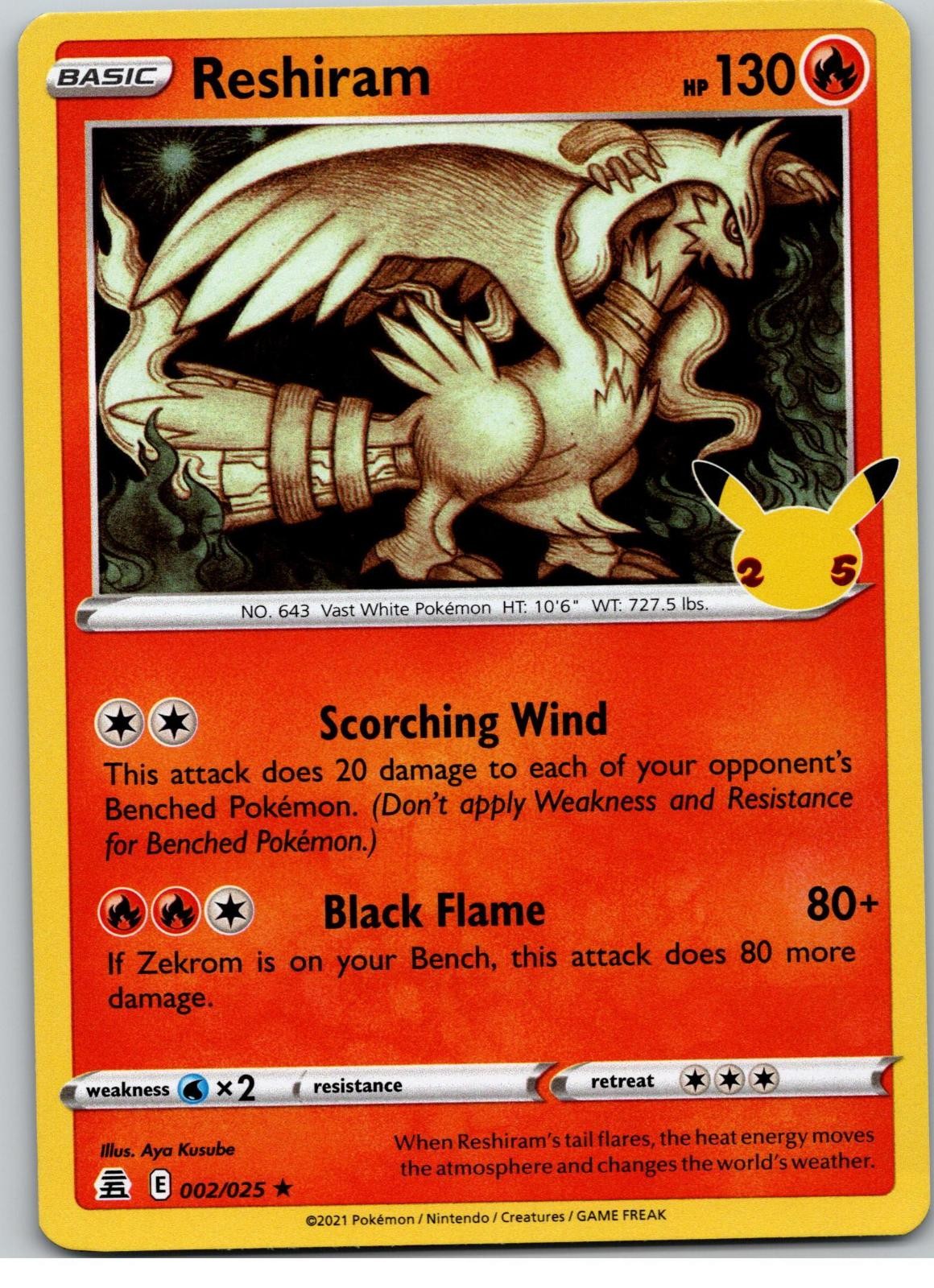 Reshiram 002/025 Rare Celebrations Pokemon Holo Near Mint