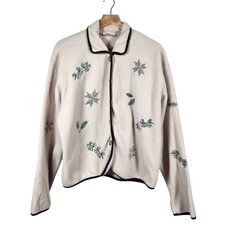 Vintage Talbots Fleece Embroidered Button Up Collared Jacket Size Large