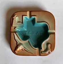 Vtg State of Texas Shape Inset Longhorn Cowboy Boot Home Decor Ceramic Ashtray