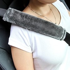Soft Faux Fur Universal Fit Seatbelt Cover Car Truck 10.5in 2pack Dark Gray