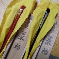 Set of 2 Wajima Lacquer Chashaku by Tozan Red and Black 18cm Tea Ceremony Scoop