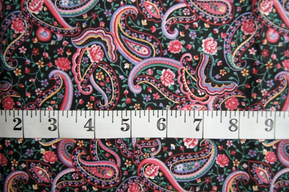 3/4 Yard Pink Blue Paisley on Black Cotton Quilting Fabric 28" X 44" - Image 2 of 2