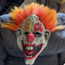 Creepy Clown Halloween Mask Latex Orange Flame Hair