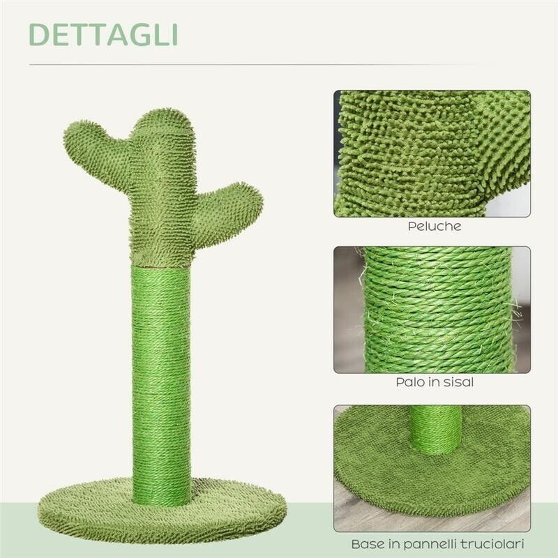 Tiragraffi per gatti a forma di cactus in sisal, 40x40x65 cm, verde foto 5
