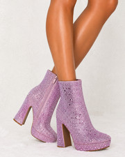 Crystals Baby Pink Rhinestone 4.5" Block Heel Mini Platform Ankle Boots