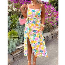 NEW SHOW ME YOUR MUMU amalfi linen coast midi retro floral dress in petal pop XS