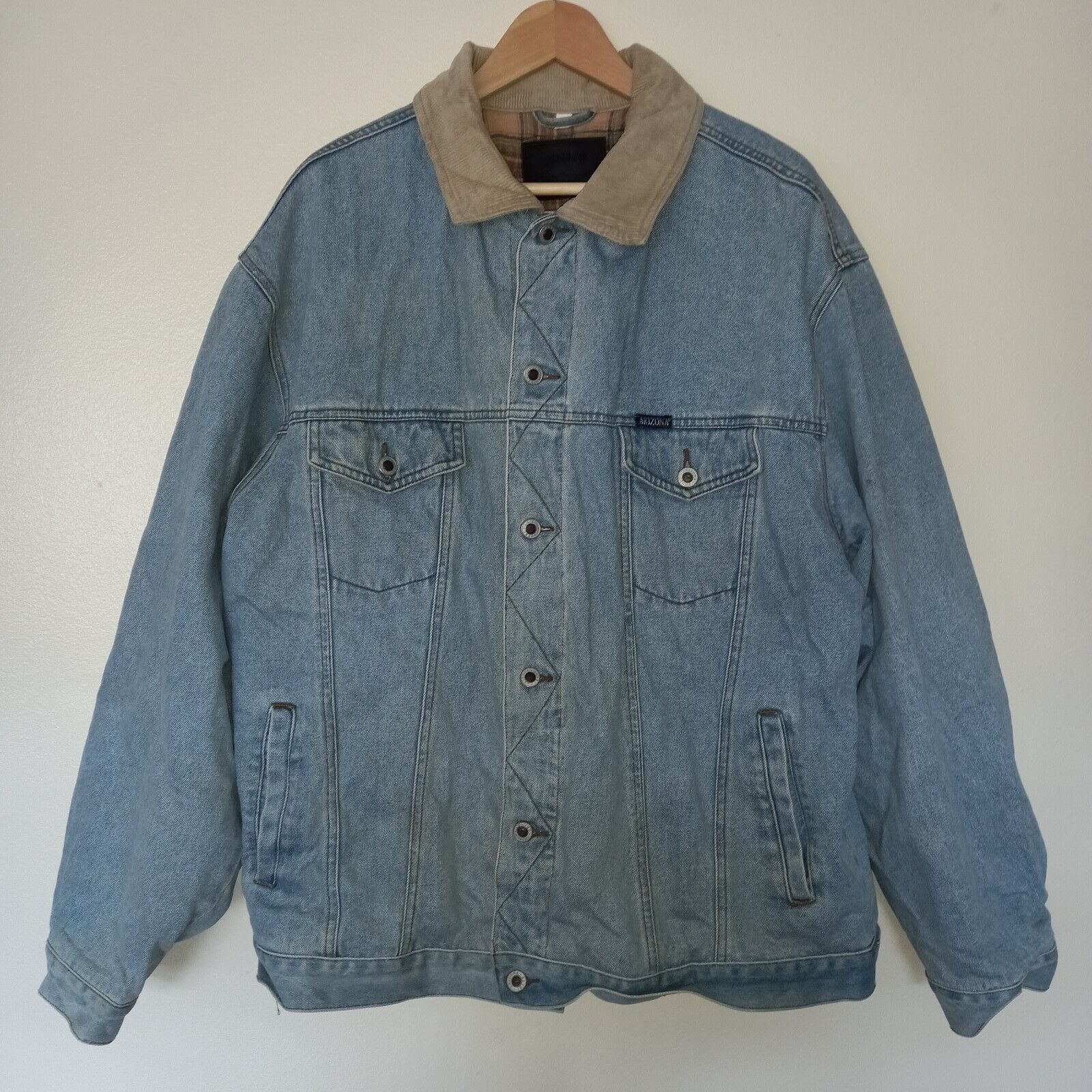 Vintage Arizona Denim Jacket Mens Size 58 Blue Padded Check Lining Buttons