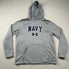 Under Armour Navy Hoodie Mens L Military Silver Pullover Athletic Performance