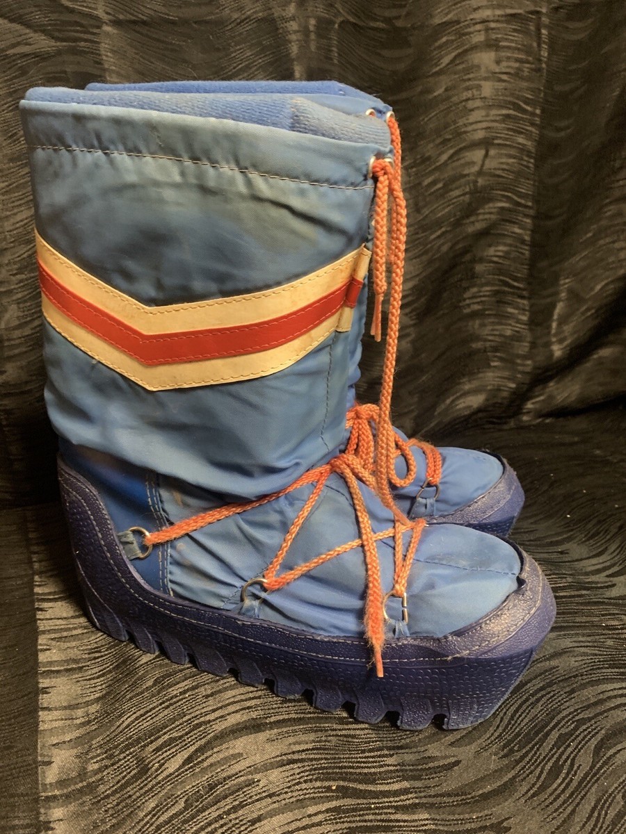 スキー moon boots Vtg Moon Snow Boots Red Blue White Insulated Nylon Ski Chevron