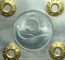 Repubblica  Italiana - 5 Lire 1969 - 1 Rovesciato N.C. - FDC / UNC - Periziata