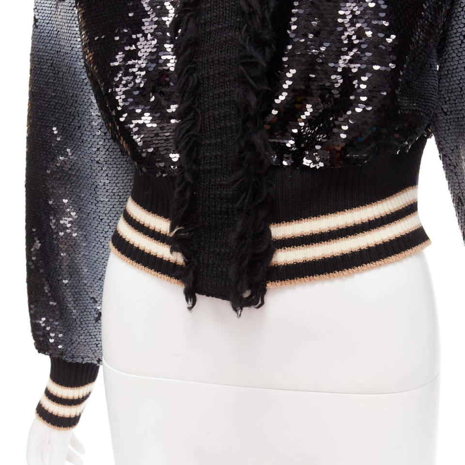 AVIU black white spray paint effect sequins cropped bomber jacket IT38 - Image 2 of 4
