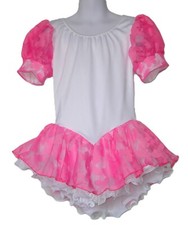 Girl Figure Skating Dress-Medium-White-Pink-Butterflies-Short Puffy Sleeves-New