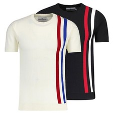 NEW MENS MOD 60s 70s RETRO RACING STRIPE KNIT T-SHIRT MADCAP Tee Reaction MC1131