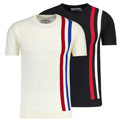 NEU HERREN MOD 60er 70er RETRO RACING STREIFEN STRICK T-SHIRT MADCAP Tee Reaction MC1131