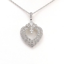 Solid 14k White Gold Natural Diamond Heart Pendant Necklace Deco Setting 18 New